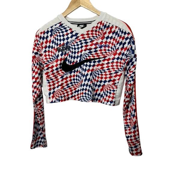 Nike Tops - Nike Red White and Blue Long Sleeve Soccer Crop Top Size XS